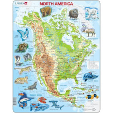 Larsen maxi puzzle 66 db-os Észak-Amerika térkép állatokkal A32